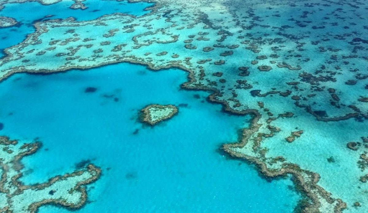 Heart Reef in the Great Barrier Reef, Australia, viewed from above 