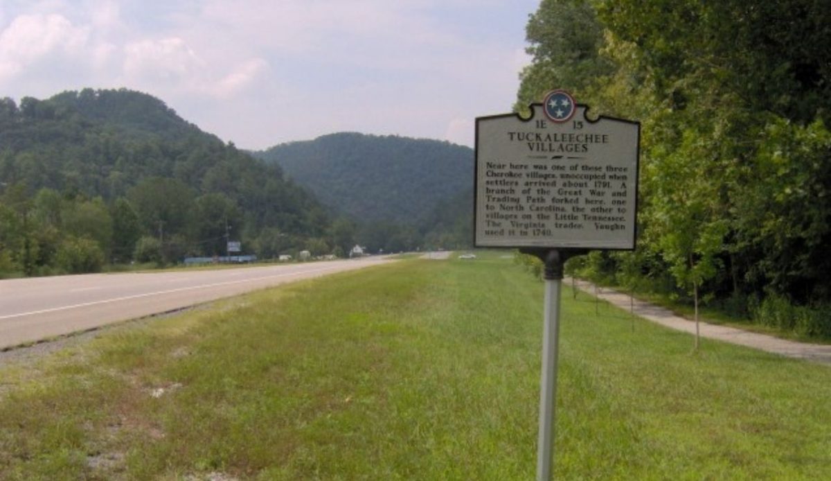 Historical marker in Townsend near the site of the Cherokee villages of Tuckaleechee                           