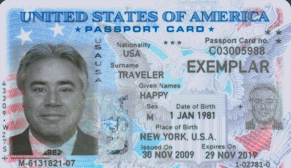 Specimen of the U.S. passport card, issued by the State Department                                 