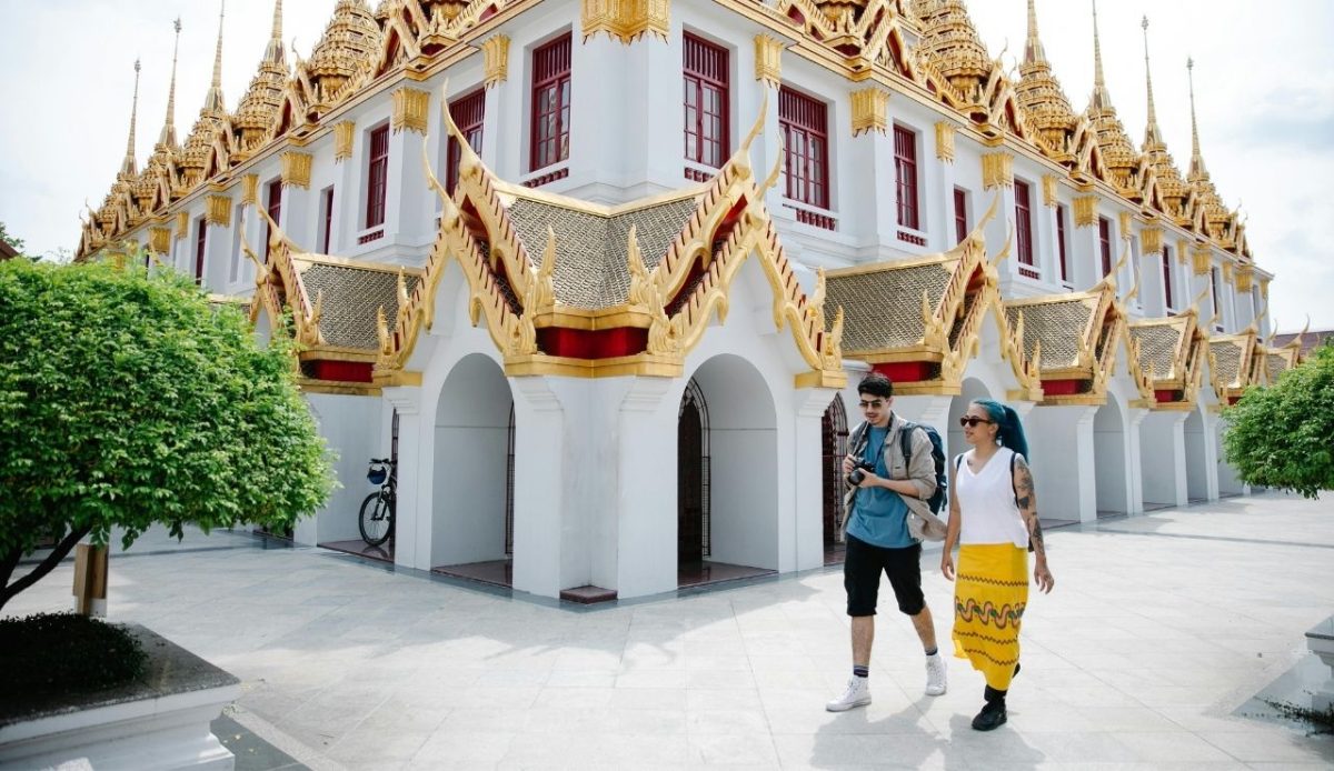 Tourists Visiting the Metal Castle in Bangkok Thailand         