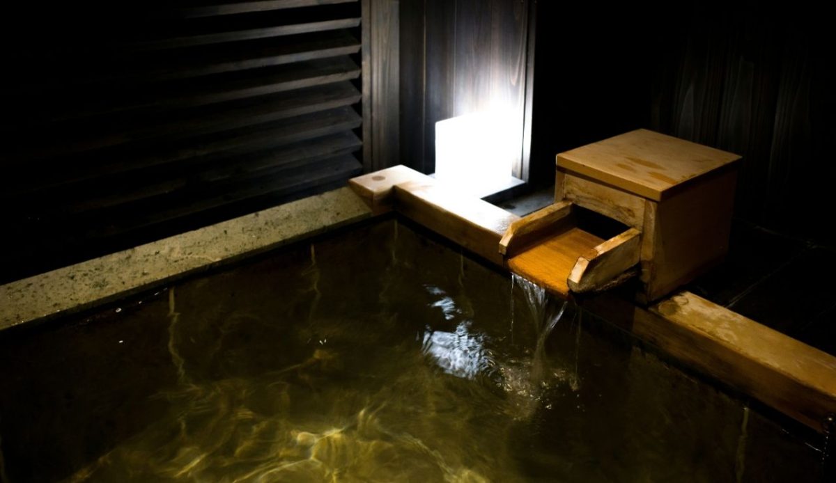 Traditional Japanese onsen hot spring bath 