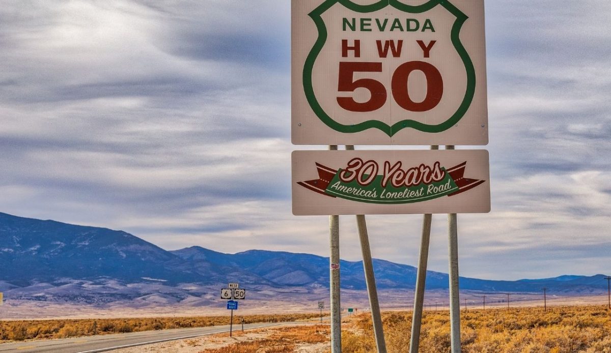 US route 50, Nevada–Utah state line celebrating 30 years of being designated the Loneliest Road in America                            