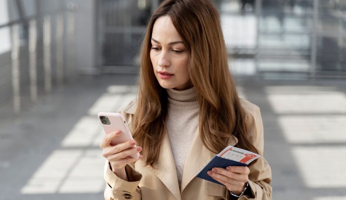 a woman is watching mobile phone                   