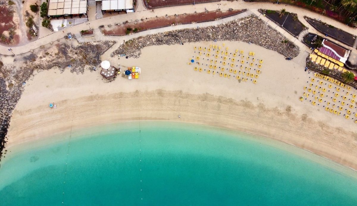 aerial view of  Playa Dorada Beach, Lanzarote, Spain                   