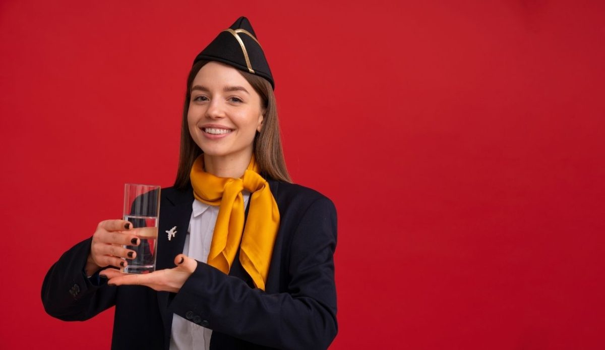 airhostess with glass of water                       