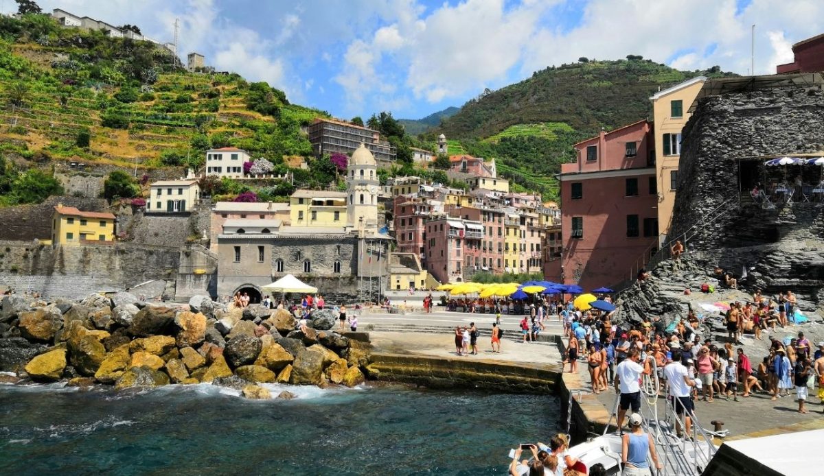 crowd at Vernazza, Italy                    