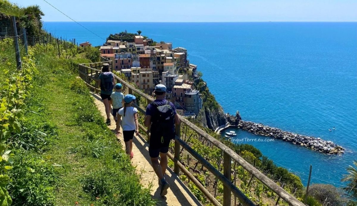 people waking  through Cinque Terre Hiking Trails                                  