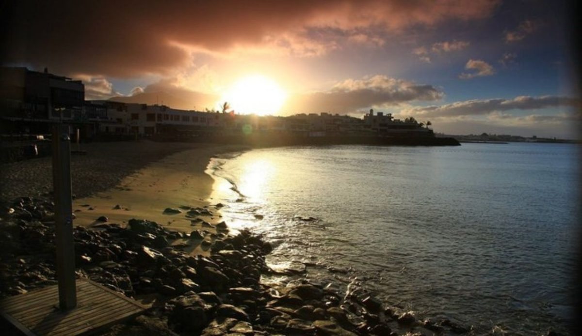 sunset near Playa Flamingo beach, Lanzarote, Spain                  