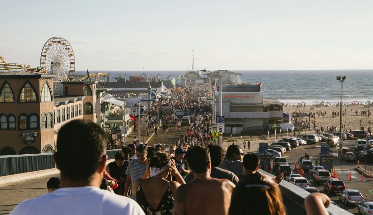 tourists crowd at near beach shore                                    