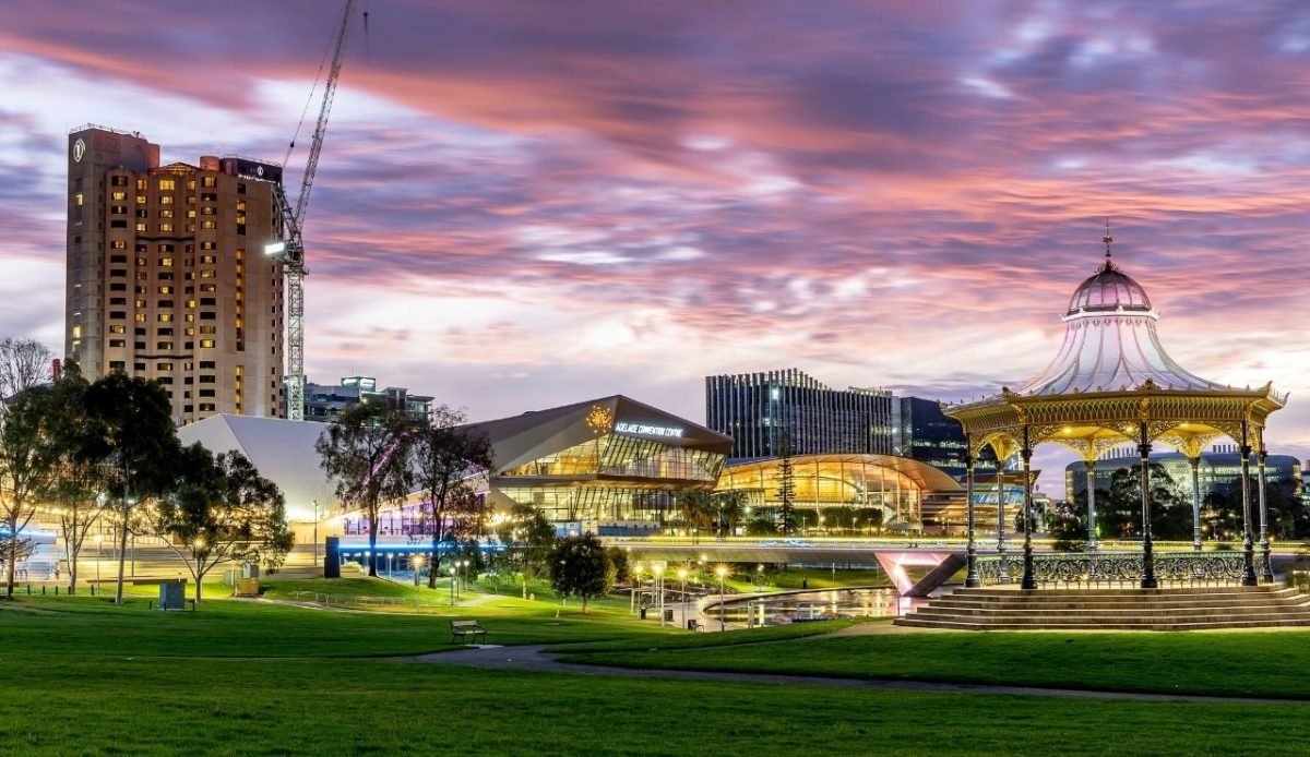 Adelaide Riverbank at dusk, Adelaide, South Australia                    