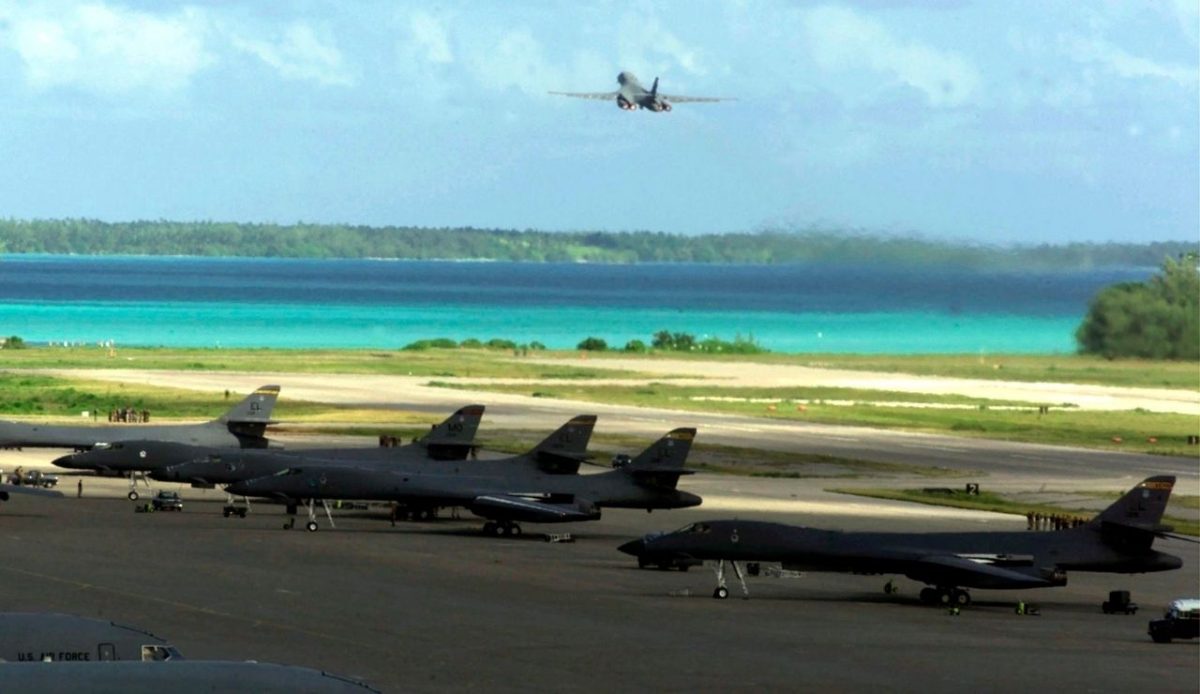 B-1B Lancer bombers and KC-10A Extenders on Diego Garcia in November 2001 during the Afghanistan bombing campaign                                