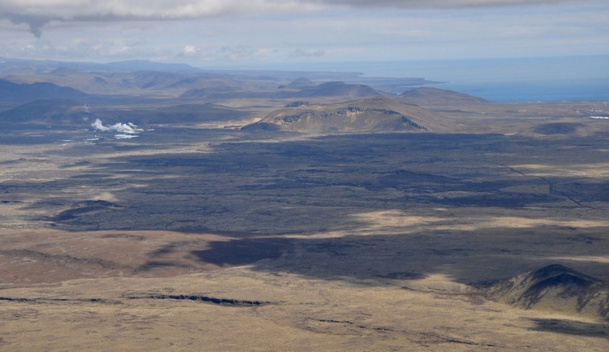 Barren waste of lava fields at Reykjanes Peninsula, Iceland.                              