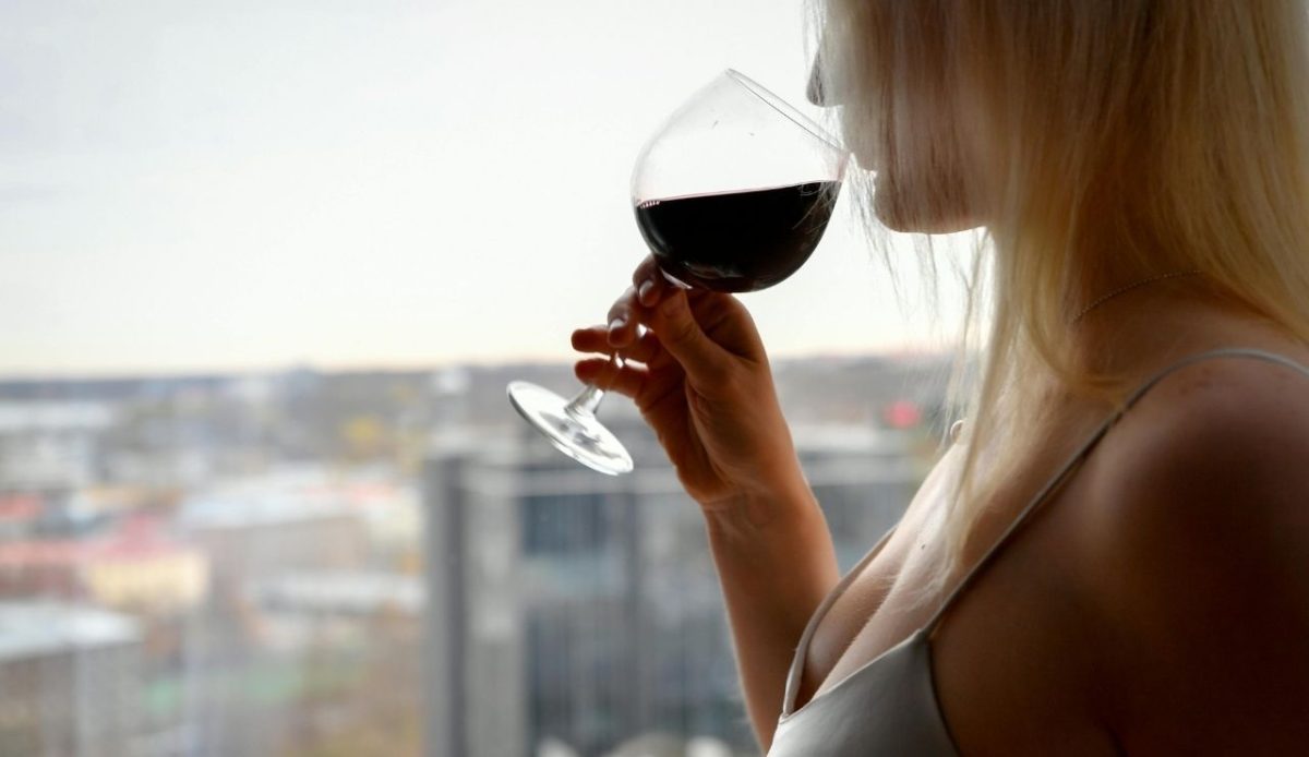 Elegant Woman Enjoying Wine by a Window                       