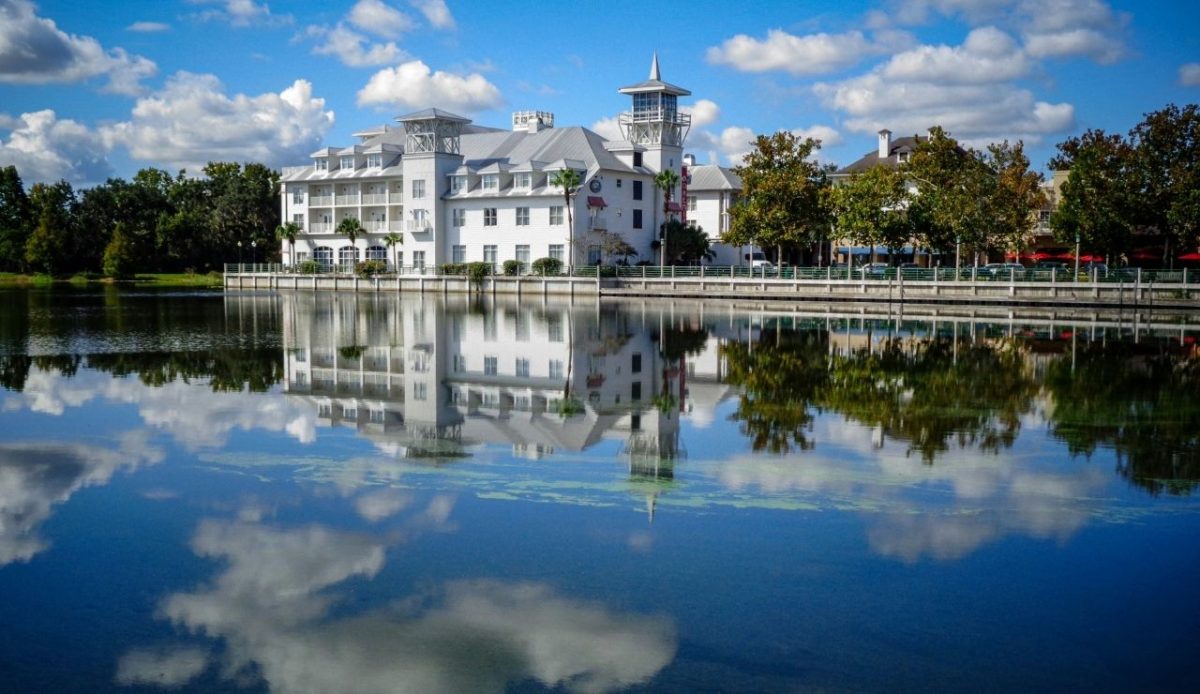View across lake, Celbration, Orlando, Florida USA