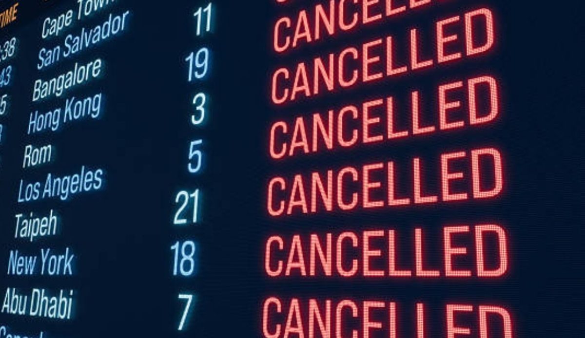 Flight table showing cancelled flights     
