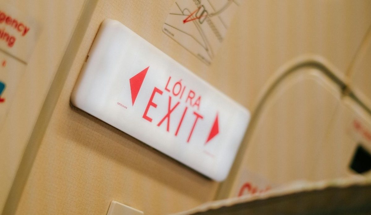 Photo of Aircraft Emergency exit sign board            