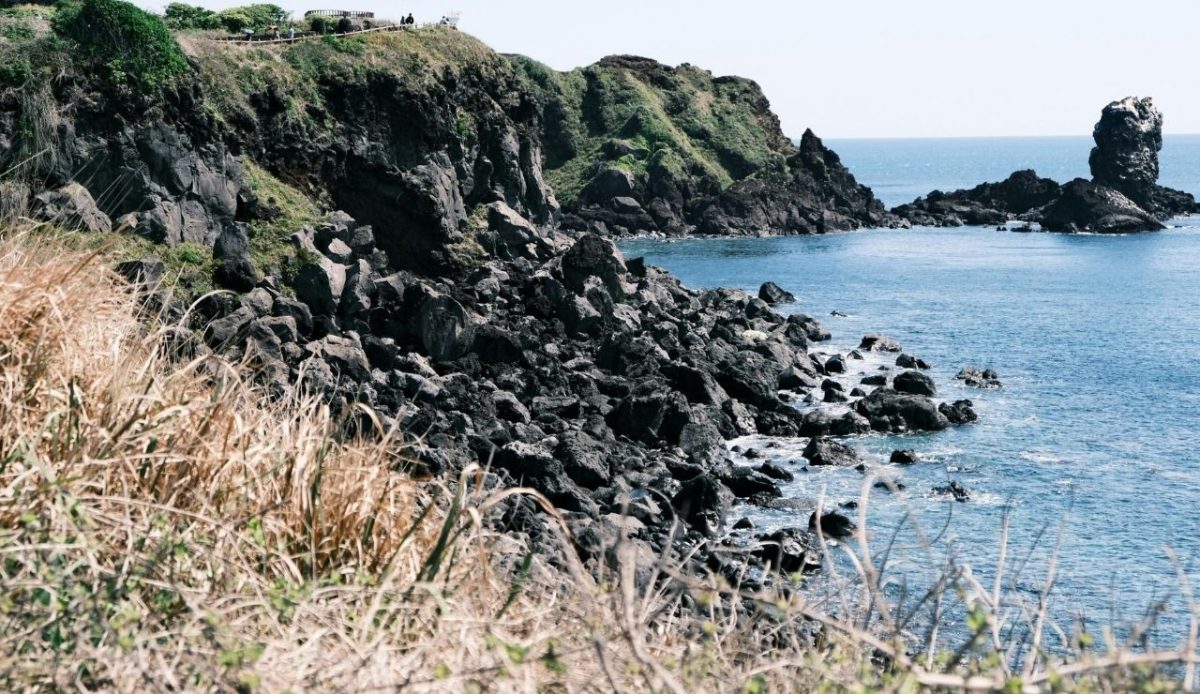 Scenic Rocky Coastline in Jeju Island, Korea                        