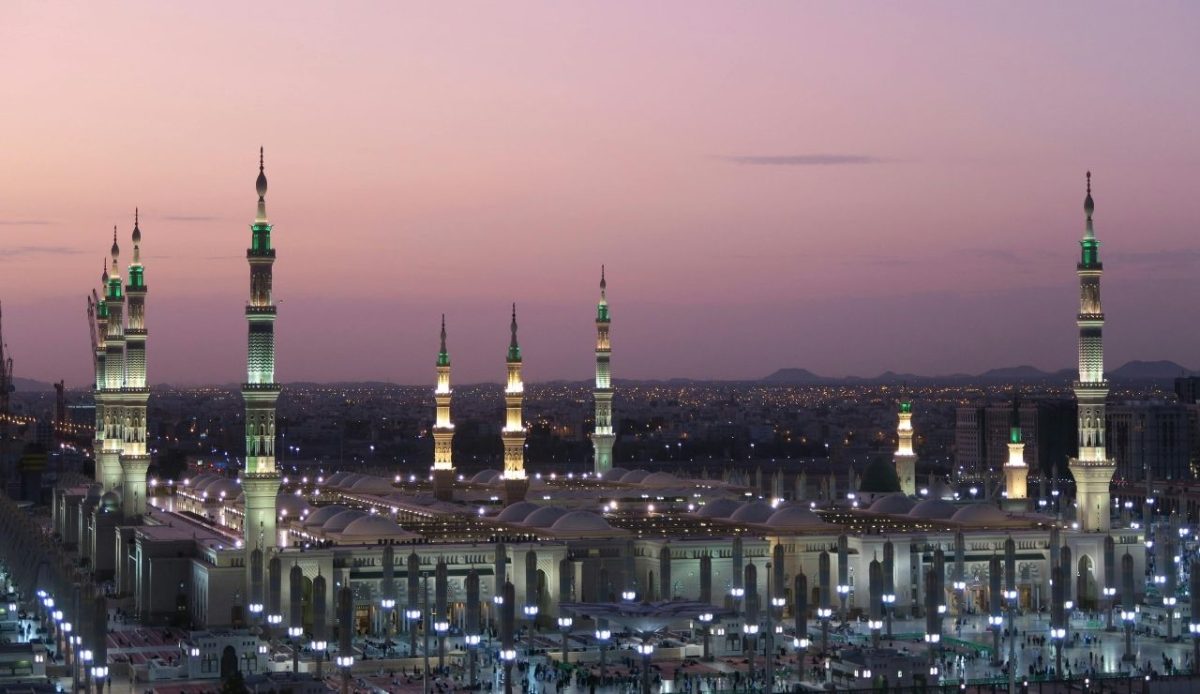 Twilight View of Al-Masjid an-Nabawi in Medina                            