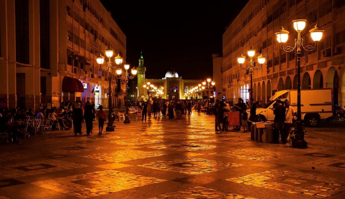 View of a 100métres street front of the medina of sfax, Tunisie                               