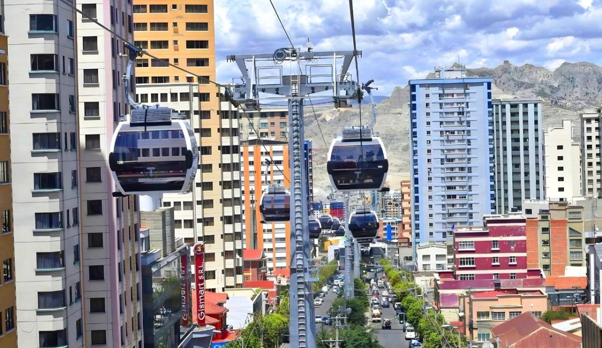 White Line of Mi Teleférico on Busch Avenue in Miraflores                        