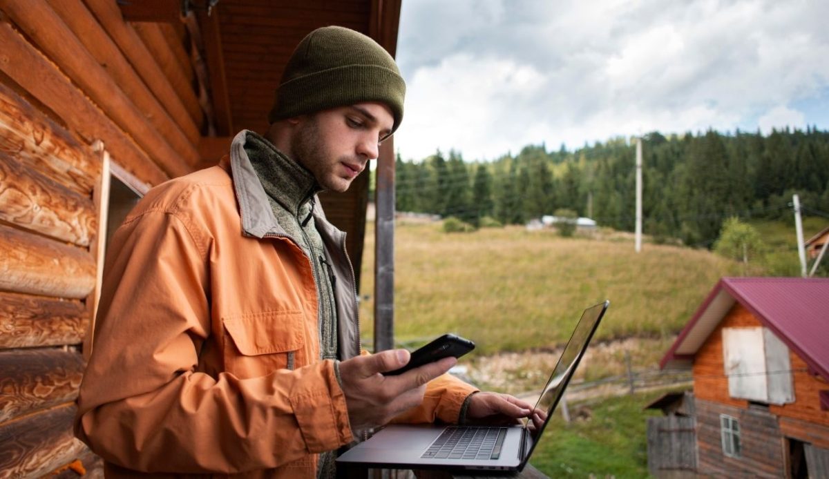 a man is watching his mobile                        