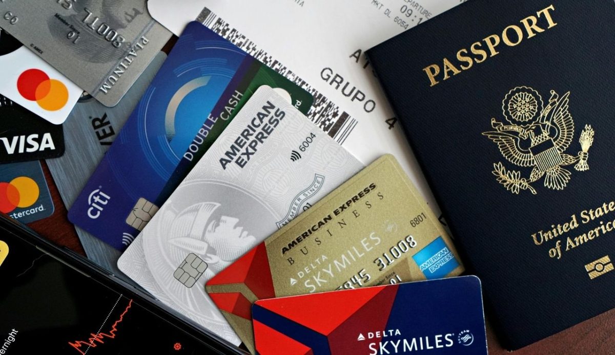 a passport, airticket and credit cards                                
