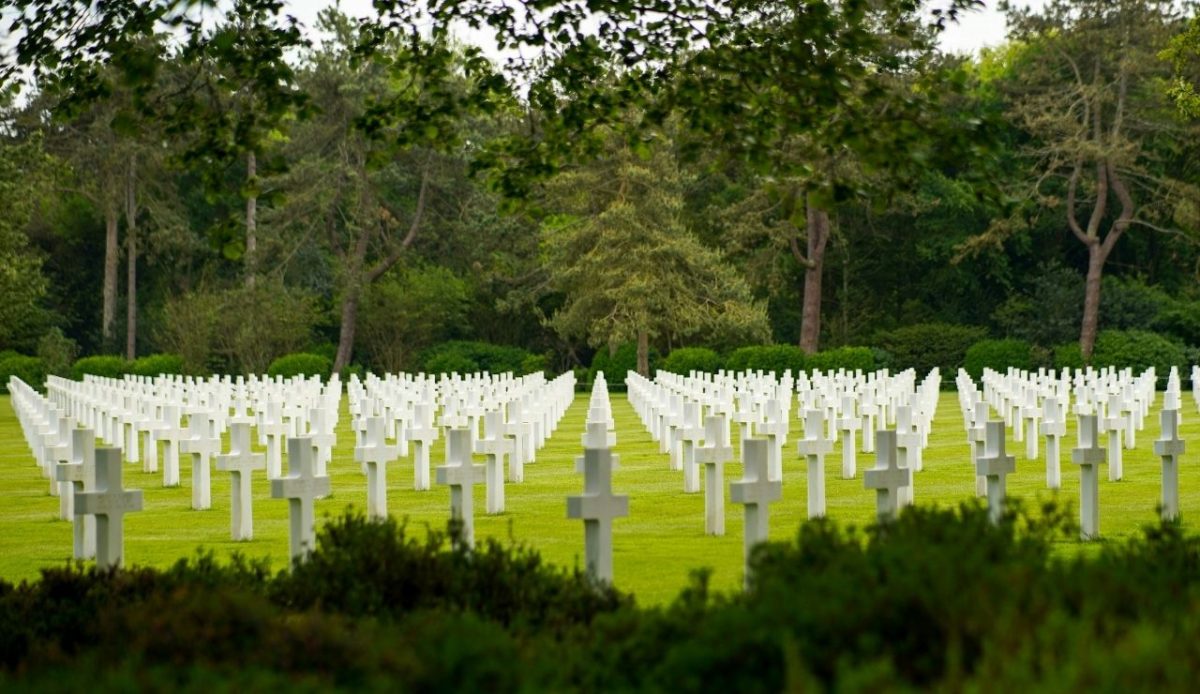 American cemetery visit in Normandy, France. A tribute to american soldiers fallen during WW2.  Route du Cimetiere Americain, Colleville-sur-Mer, France                           