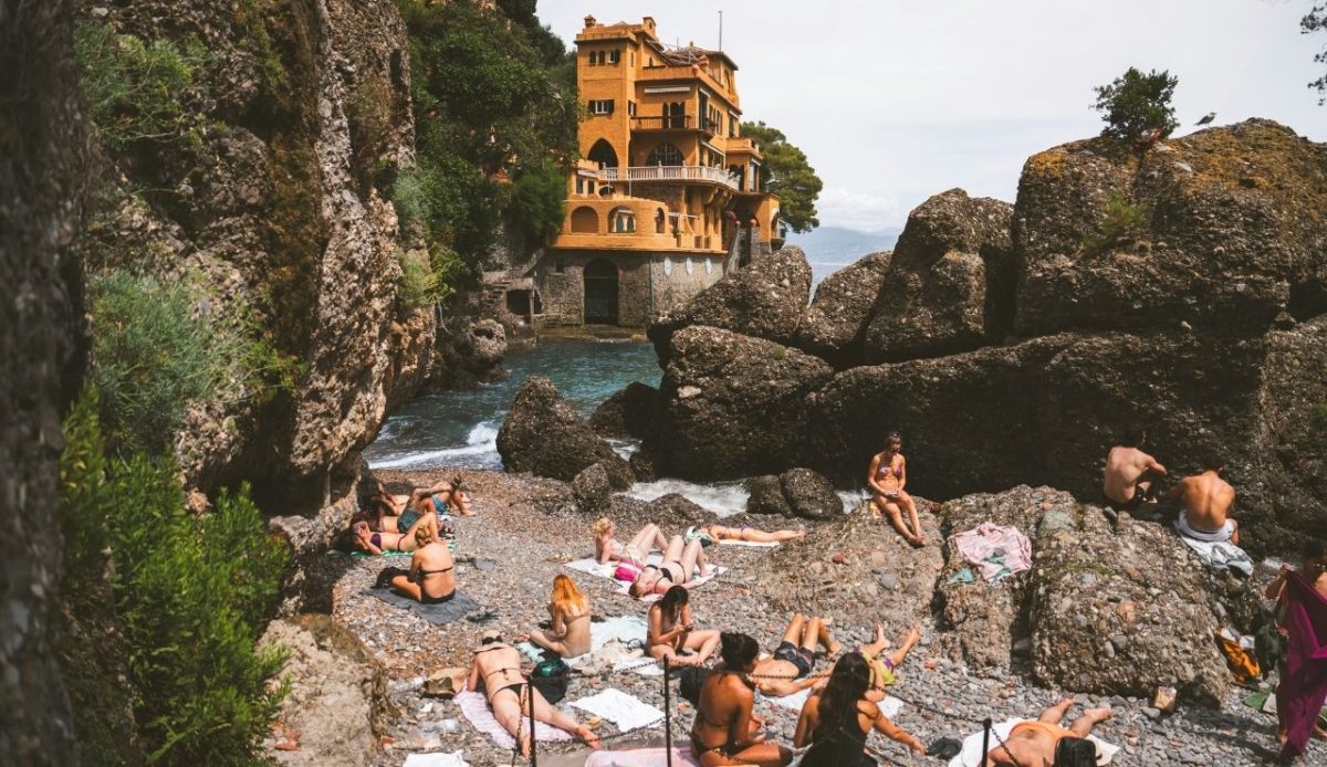 people taking sunbath on Portofino, Metropolitan City of Genoa, Italy                             