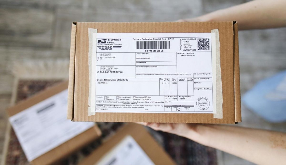 A Brown Delivery Box with Mailing Details                               