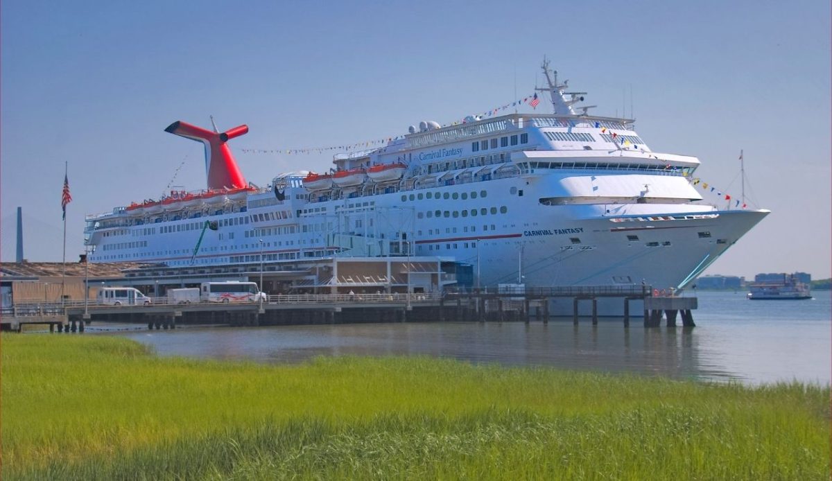 Carnival Fantasy docked at Charleston, South Carolina.                                       