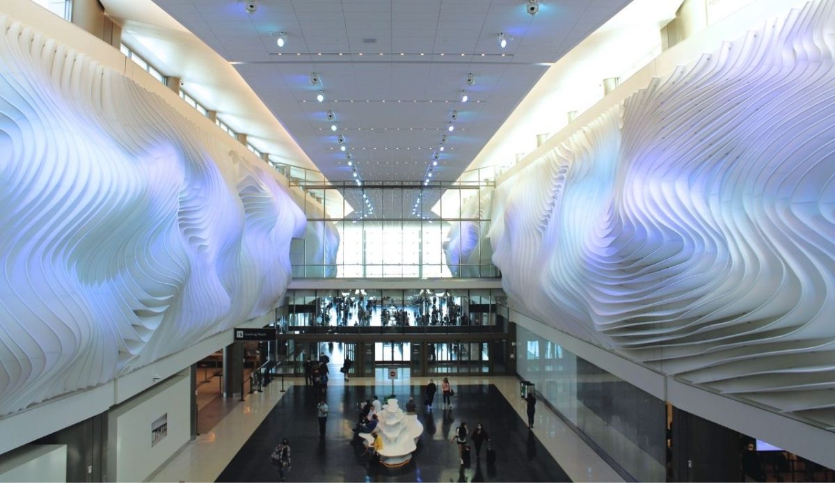 Inside the new terminal of Salt Lake City International Airport (SLC), USA                     