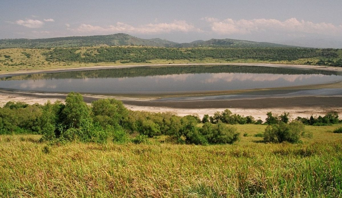 Crater lake in Queen Elizabeth National Park, Uganda                          
