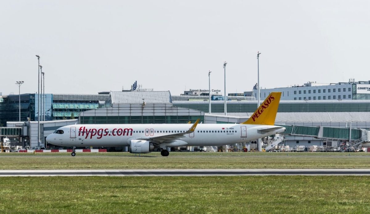 Pegasus Airlines Jet on Prague Airport Runway                                       