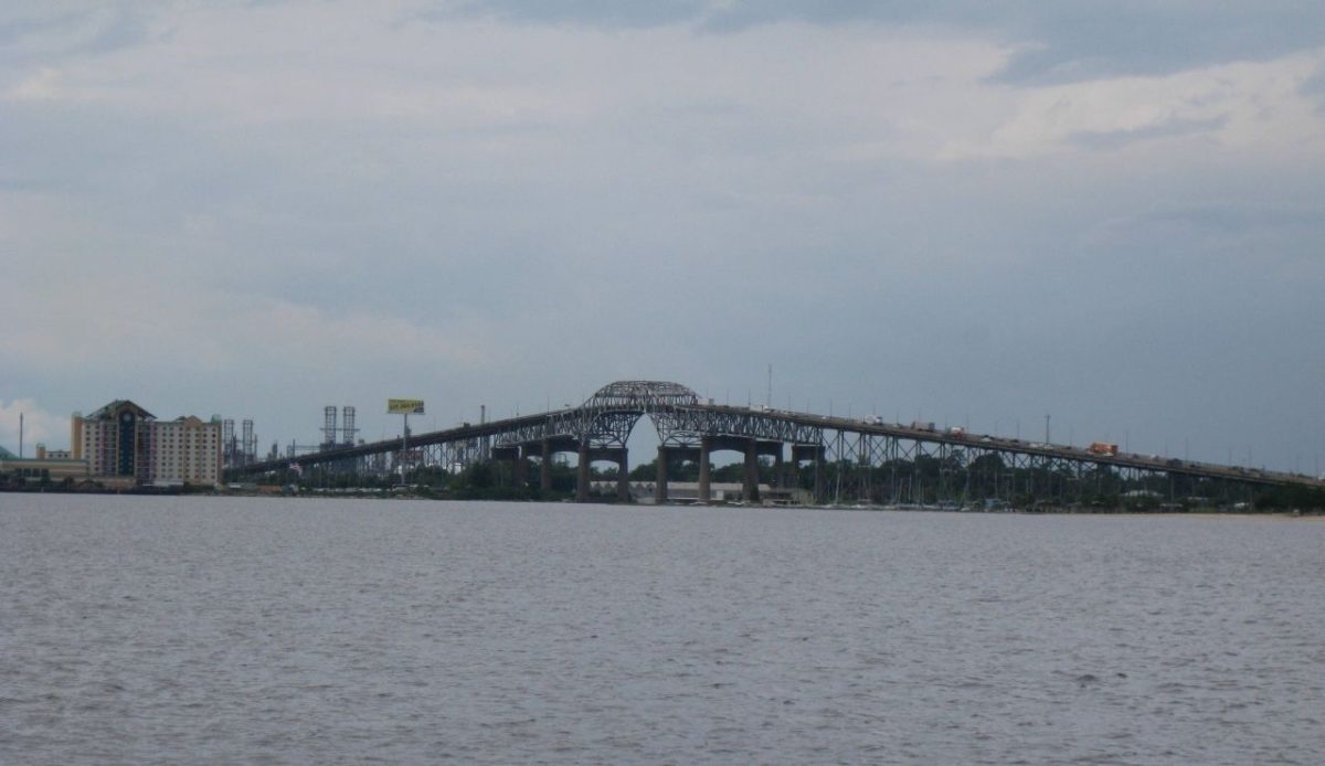 The Calcasieu River Bridge going over the Calcasieu River, in Lake Charles, Louisiana, USA.                                  