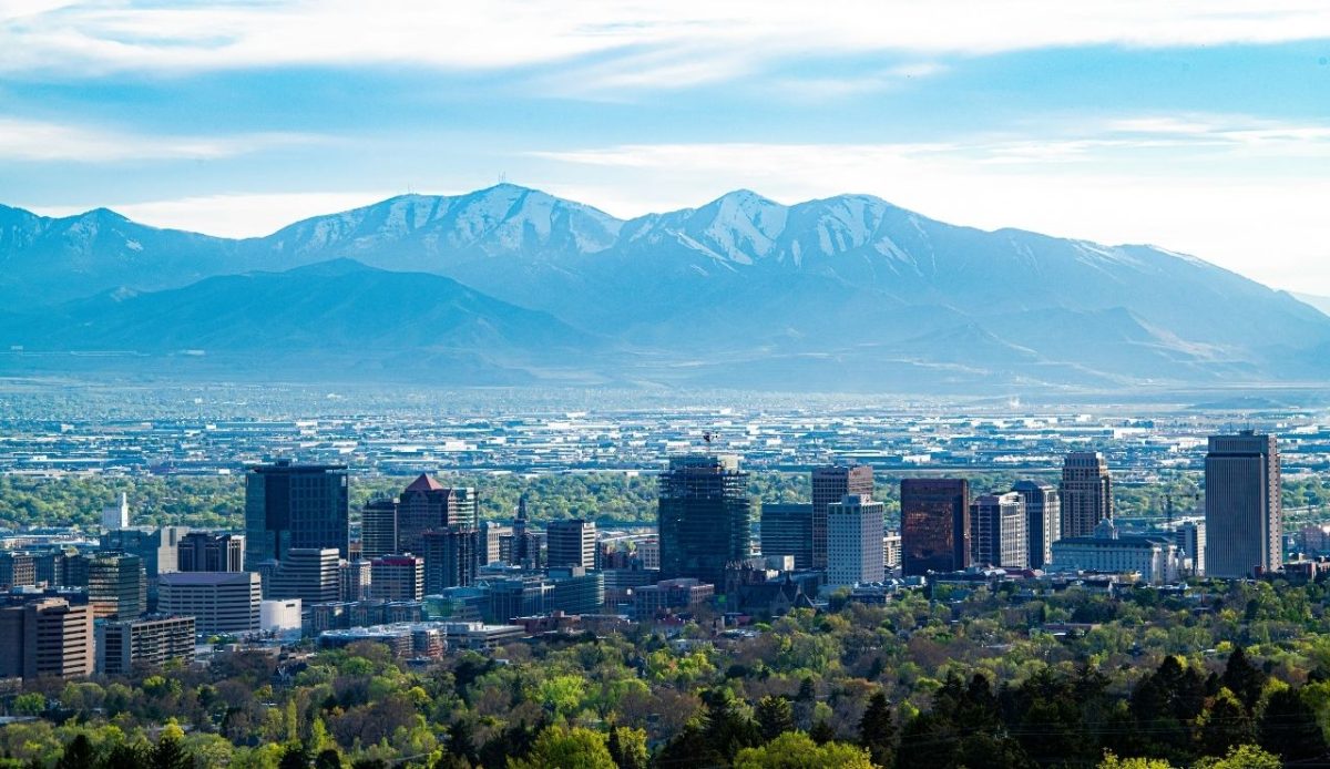 The city as captured from the top of Virginia Street in Salt Lake City, UT, USA,
