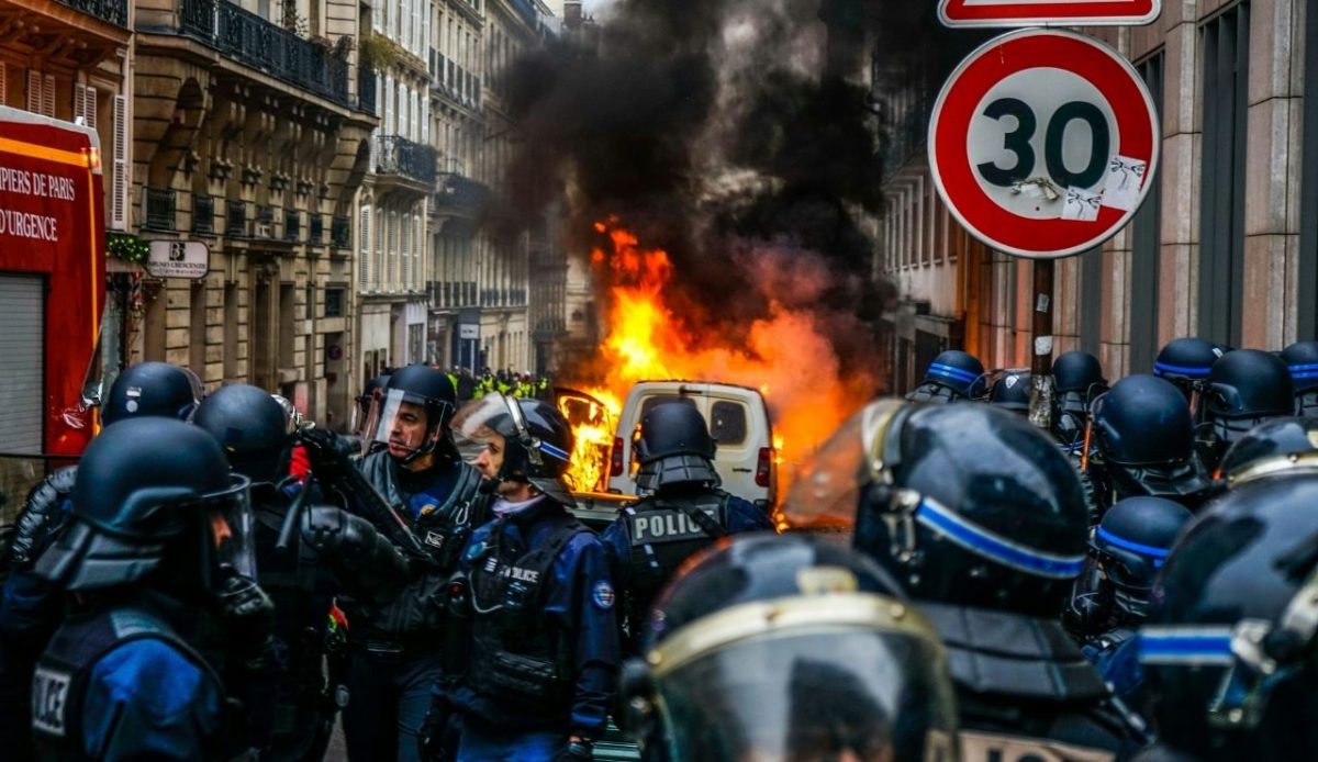 Thousands of riot police continue to clash with protesters in the nation’s worst urban riots in decades, Paris, France                           