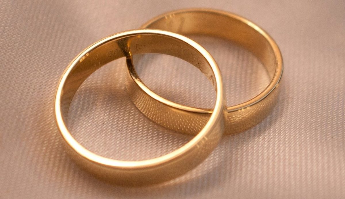 Two gold rings resting on a fabric surface, symbolizing fabricated biblical-era artifacts and inscription forgeries                             