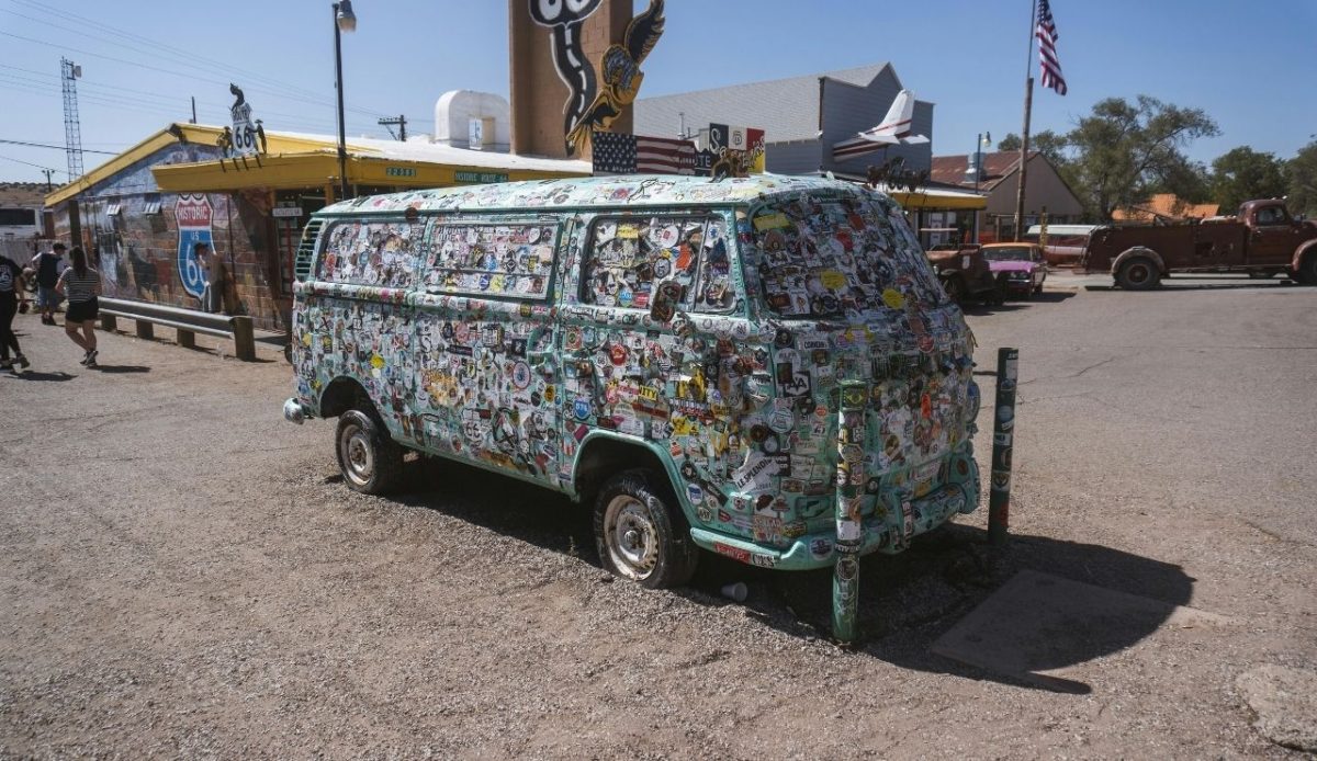 United States  Vintage Van with Stickers on Route 66                                     