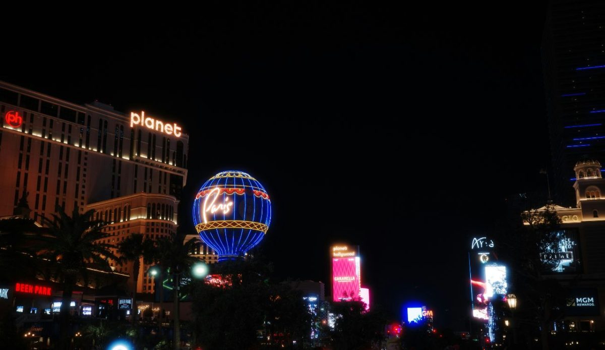 View of the Las Vegas Strip fading into dark empty lots at night