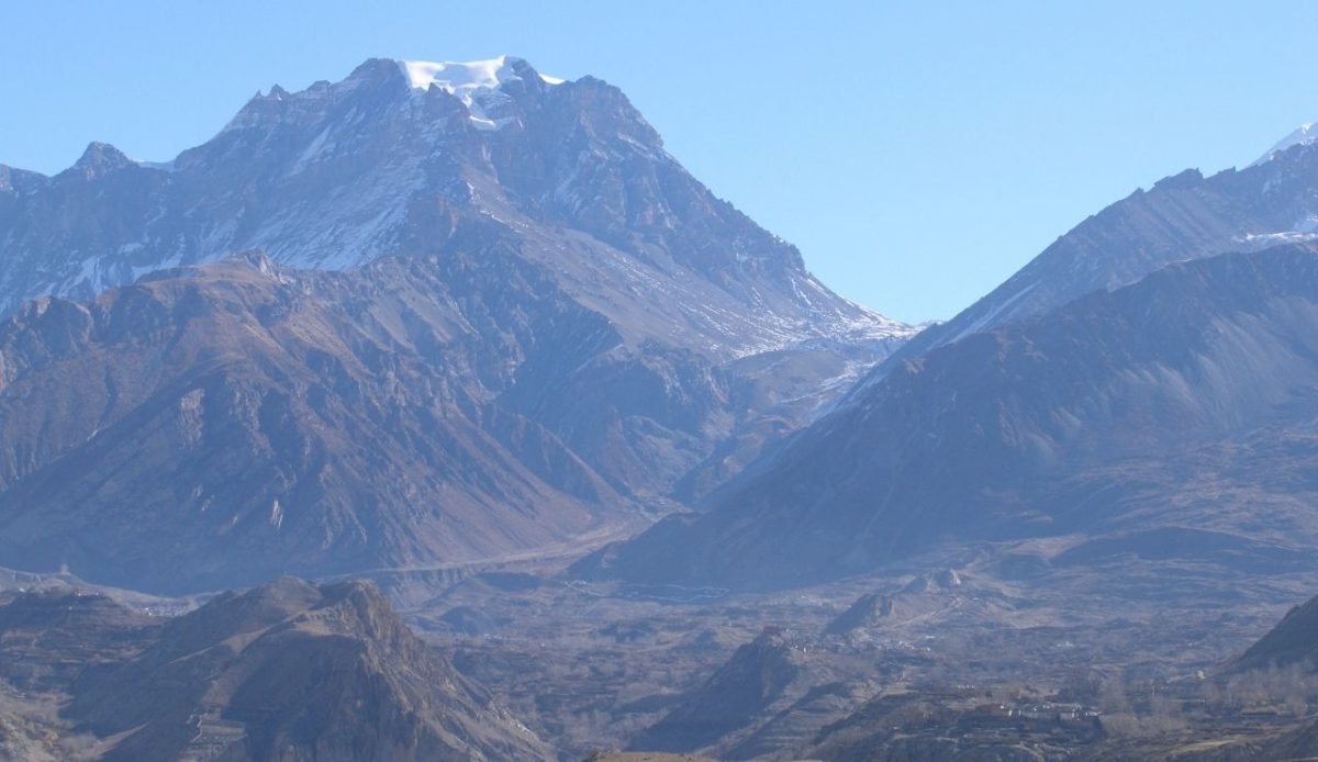 View of Thorong La Pass. Muktinath Valley, Mustang, Nepal.                                            