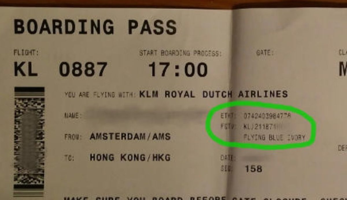 boarding pass with frequent flyer number                    