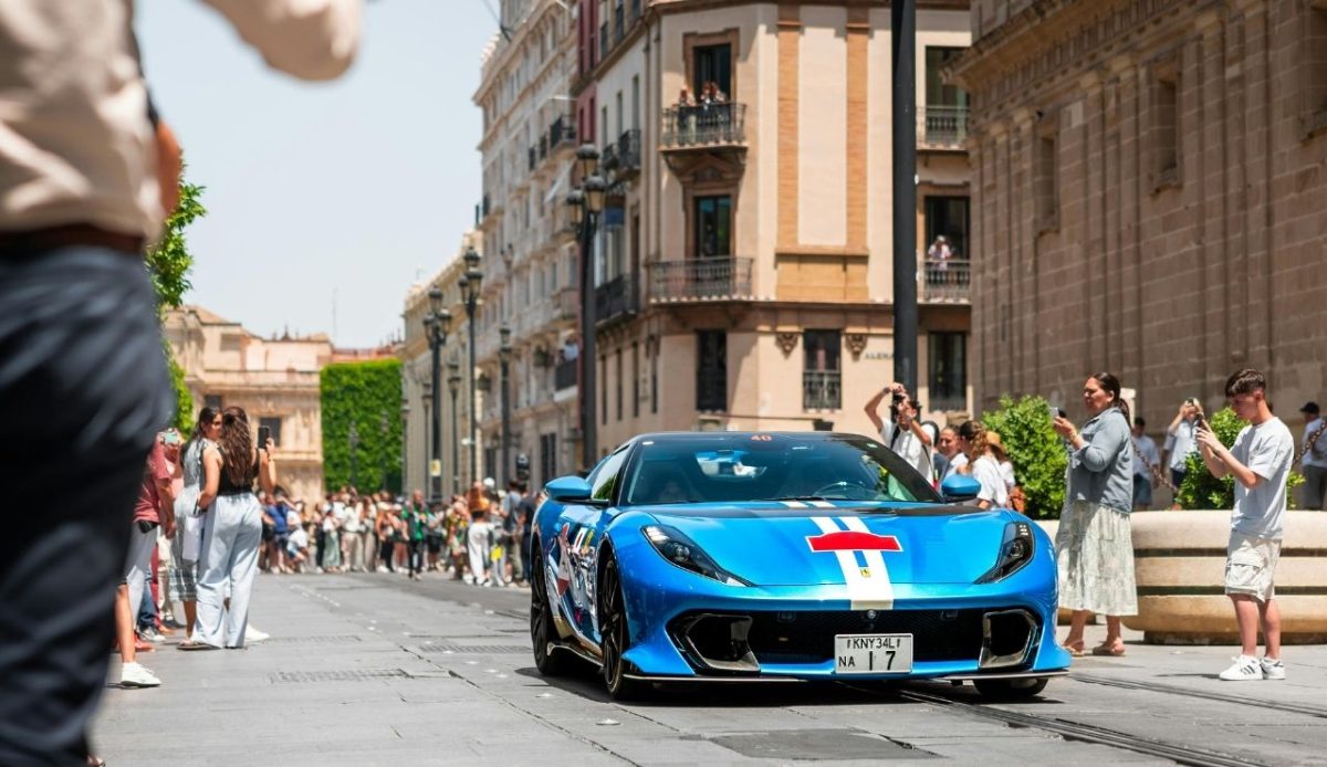 car in Naples, Italy  Blue Sports Car in City Street Event                           