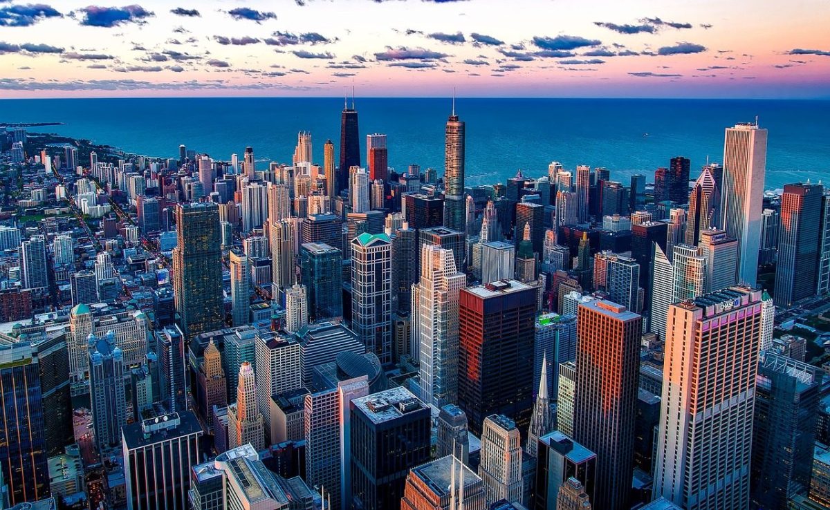 chicago, illinois, lake michigan, water, skyscraper, urban, building, downtown, architecture, structure, midwest, blue city, blue water, nature, blue building, blue lake