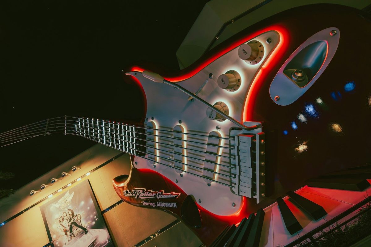 Electric guitar with red neon lights