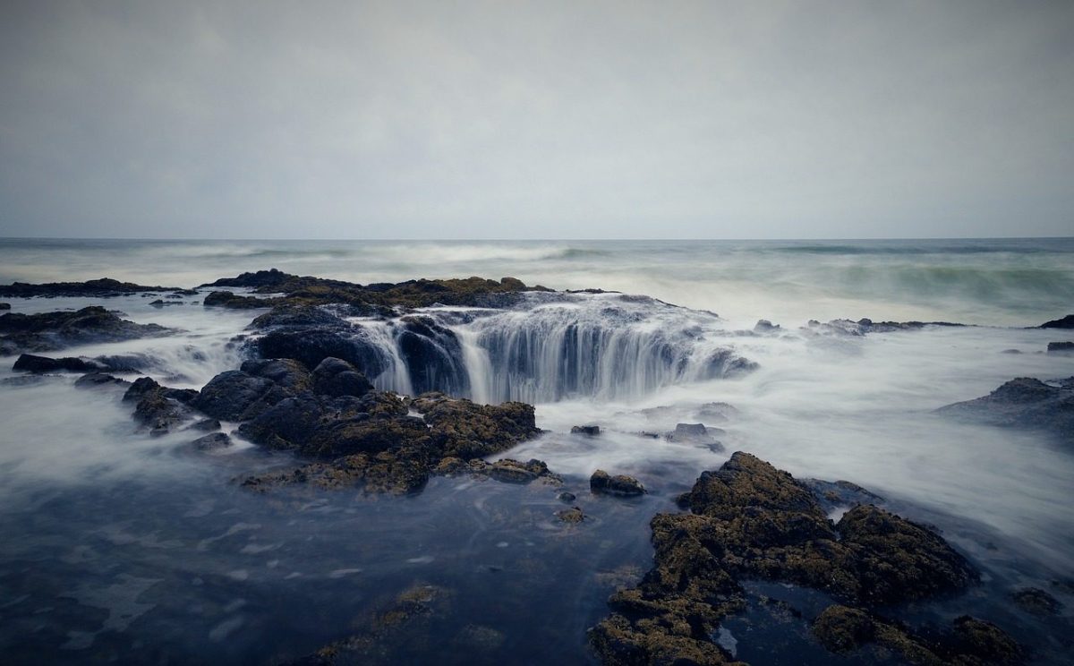 ocean, coast, water, beach, sea, nature, rocks, hole, thor's well, oregon, united states, usa