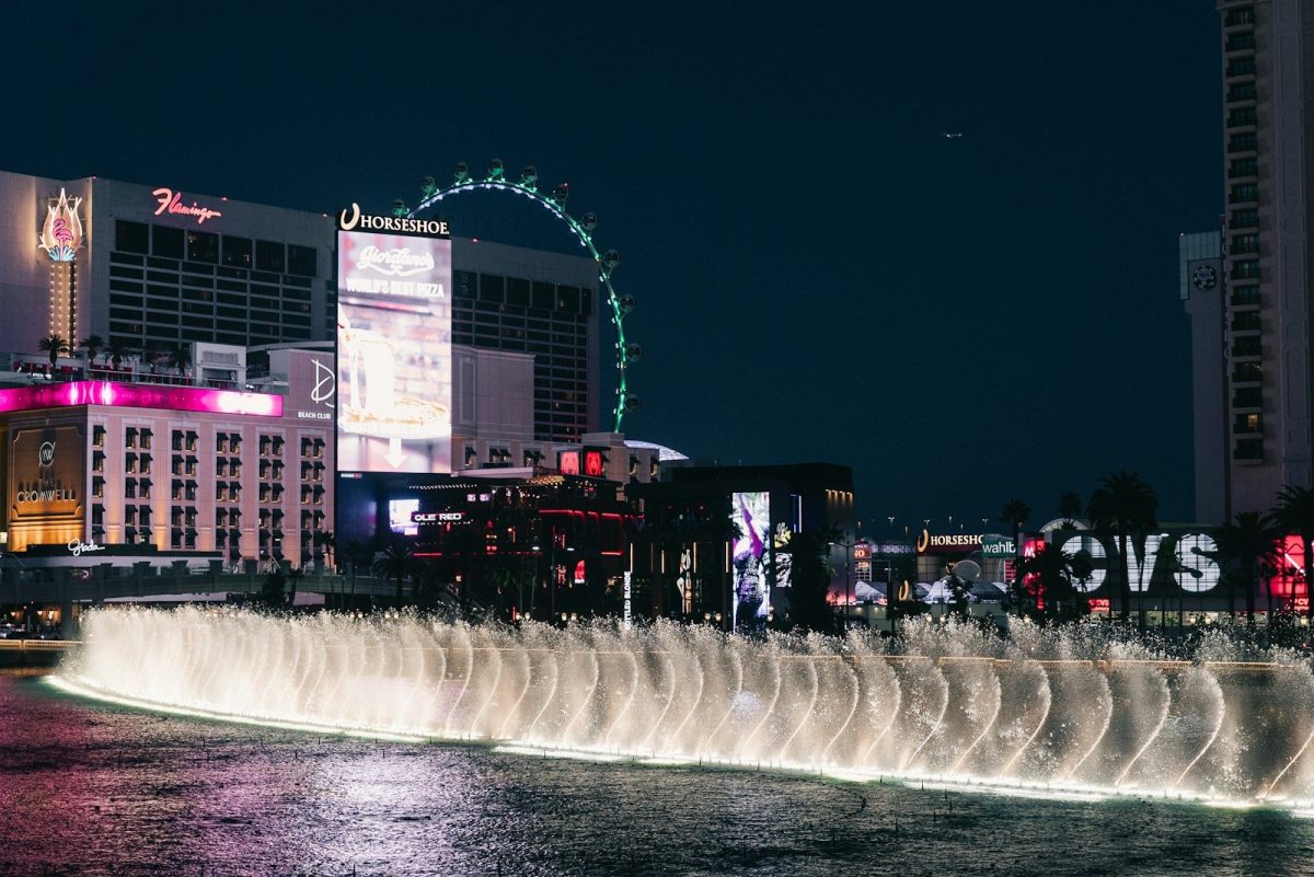 8 Reasons Circus Circus in Las Vegas Gets So Much Criticism. Should You Travel There? 8 Vibrant cityscape with illuminated fountains at night