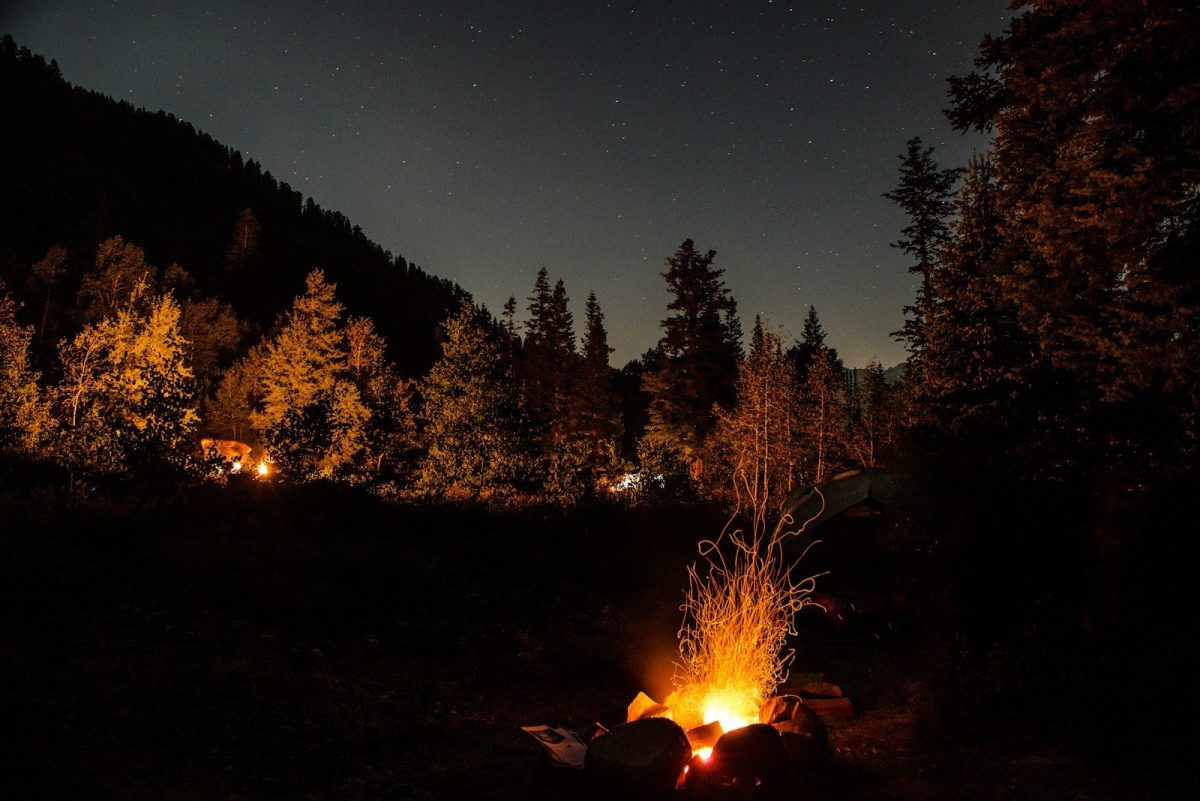wood burning at night