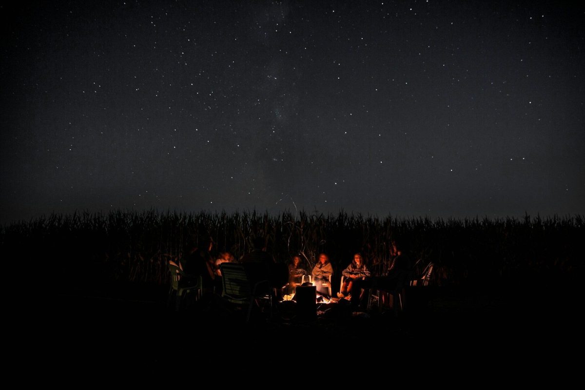 camping under black sky