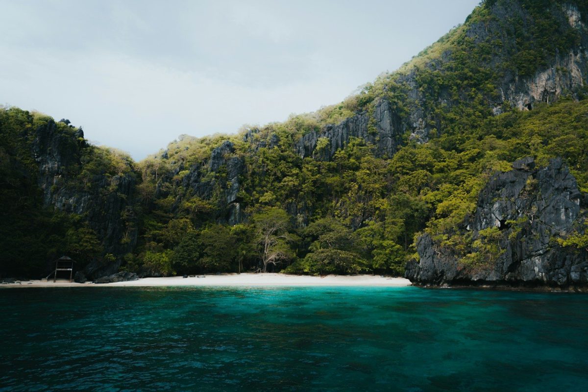 9 Dream Destinations for Ocean Life Enthusiasts 9 A beautiful beach lies between two rocky mountains.