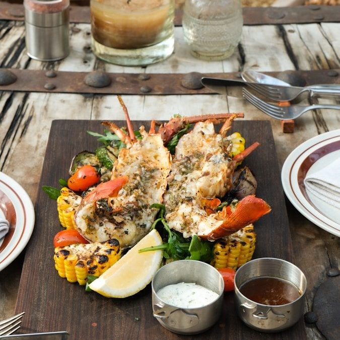 a plate of food on a wooden table
